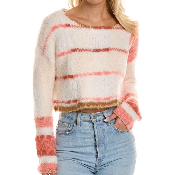 FP Emmy Knit Mod Pullover Sweater Mute Earth Tone Clay Ivory Orange Pink S Sm - Picture 1 of 9